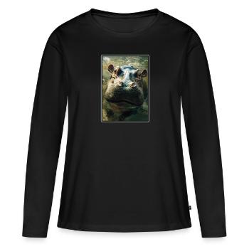 Hippopotame Hippopotame - T-shirt manches longues Premium bio Femme - noir - Devant - Julia (174cm)