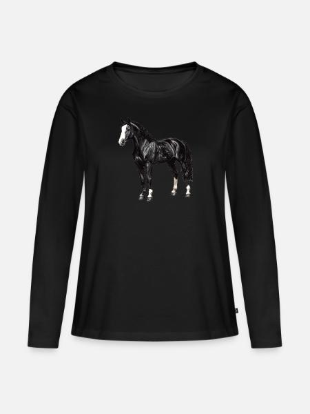 Pferde Pferd - Frauen Premium Bio Langarmshirt - Schwarz