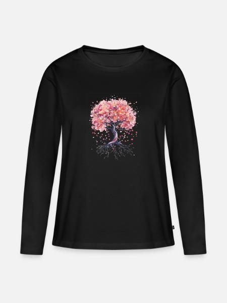 Kirschbaum in Blüte - Frauen Premium Bio Langarmshirt - Schwarz