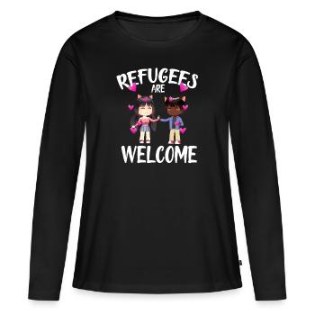 Les réfugiés sont les bienvenus Anime - T-shirt manches longues Premium bio Femme - noir - Devant - Julia (174cm)