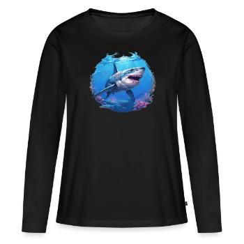 Grands requins blancs Grand requin blanc - T-shirt manches longues Premium bio Femme - noir - Devant - Julia (174cm)
