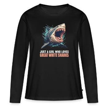 Grands requins blancs Grand requin blanc - T-shirt manches longues Premium bio Femme - noir - Devant - Julia (174cm)