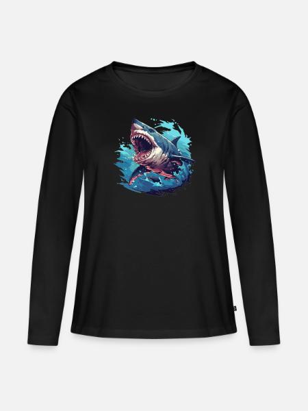 Haie Hai - Frauen Premium Bio Langarmshirt - Schwarz