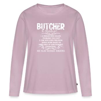 Butcher Definition - Women's Premium Organic Long Sleeve Shirt - dusky pink - Front - Julia (174cm)