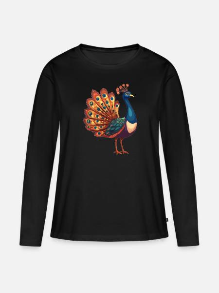 Pfaue Pfau - Frauen Premium Bio Langarmshirt - Schwarz