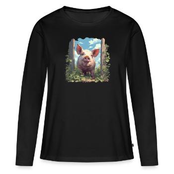 Cochon Cochon - T-shirt manches longues Premium bio Femme - noir - Devant - Julia (174cm)