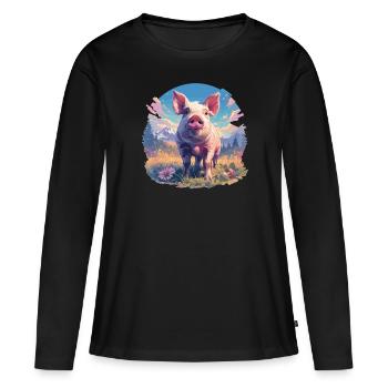 Cochon Cochon - T-shirt manches longues Premium bio Femme - noir - Devant - Julia (174cm)