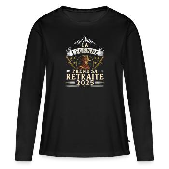 Humour Retraite 2025 La Légende Prend Sa Retraite - T-shirt manches longues Premium bio Femme - noir - Devant - Julia (174cm)