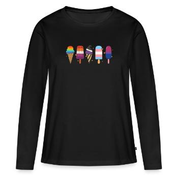 LGBTQ Pride Eis Design – Liebe Vielfalt CSD - Frauen Premium Bio Langarmshirt - Schwarz - Vorne - Julia (174cm)