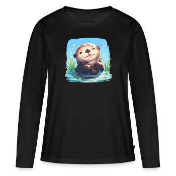 Seeotter - Frauen Premium Bio Langarmshirt - Schwarz - Vorne - Julia (174cm)