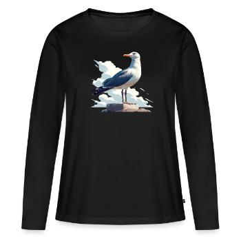 Mouettes Mouette - T-shirt manches longues Premium bio Femme - noir - Devant - Julia (174cm)