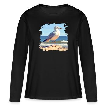 Mouettes Mouette - T-shirt manches longues Premium bio Femme - noir - Devant - Julia (174cm)