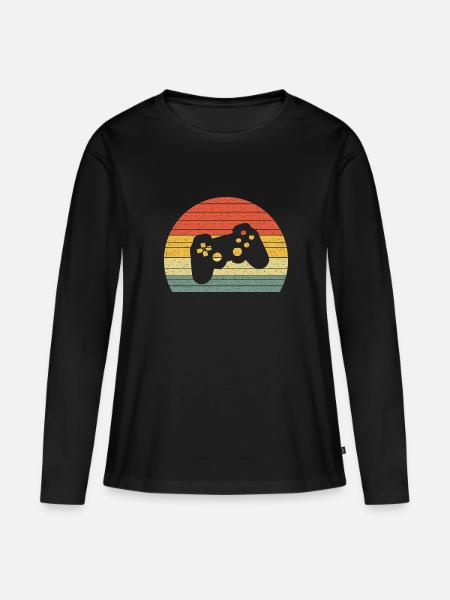 Controller Vintage Retro - Frauen Premium Bio Langarmshirt - Schwarz