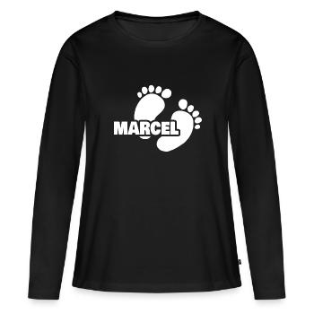Geburt Marcel - Frauen Premium Bio Langarmshirt - Schwarz - Vorne - Julia (174cm)
