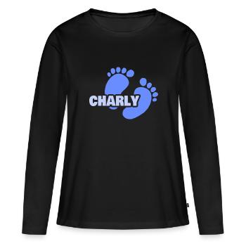 Geburt Charly - Frauen Premium Bio Langarmshirt - Schwarz - Vorne - Julia (174cm)