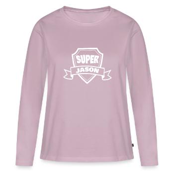 Prénom Jason - T-shirt manches longues Premium bio Femme - rose poudré - Devant - Julia (174cm)