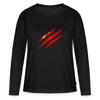Drapeau de la Chine Scratch Cut Claws Scratch Asia - T-shirt manches longues Premium bio Femme - noir - Devant - Julia (174cm)