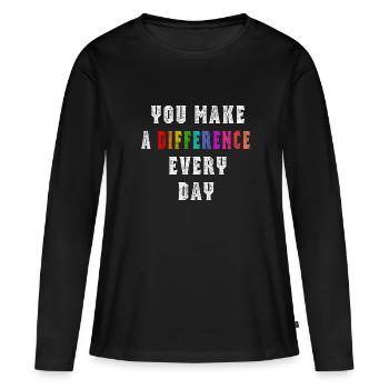 Vous faites une différence tous les jours - T-shirt manches longues Premium bio Femme - noir - Devant - Julia (174cm)