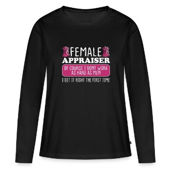 Évaluatrice Obtient les choses correctement du premier coup - T-shirt manches longues Premium bio Femme - noir - Devant - Julia (174cm)