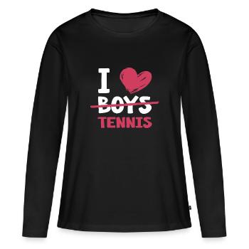 Tennis Match Balle Court de Tennis « Tennis-Girl » - T-shirt manches longues Premium bio Femme - noir - Devant - Julia (174cm)