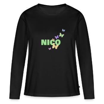 Nico Nico - T-shirt manches longues Premium bio Femme - noir - Devant - Julia (174cm)