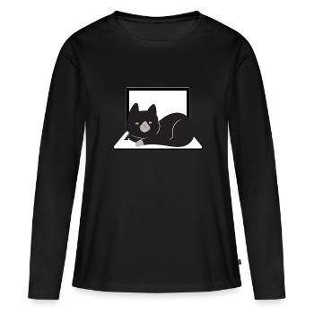 Chat mignon assis sur un ordinateur portable - T-shirt manches longues Premium bio Femme - noir - Devant - Julia (174cm)