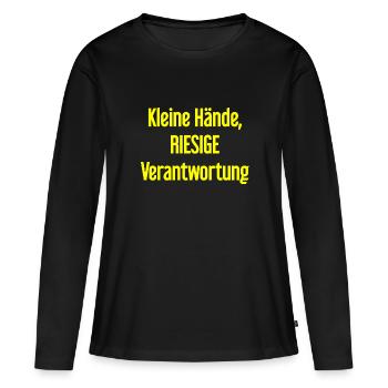 De petites mains, une énorme responsabilité disent les parents - T-shirt manches longues Premium bio Femme - noir - Devant - Julia (174cm)