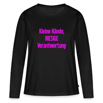 De petites mains, une énorme responsabilité disent les parents - T-shirt manches longues Premium bio Femme - noir - Devant - Julia (174cm)