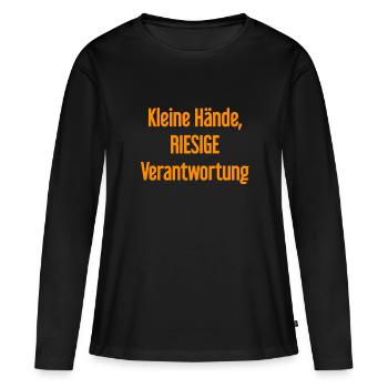 De petites mains, une énorme responsabilité disent les parents - T-shirt manches longues Premium bio Femme - noir - Devant - Julia (174cm)