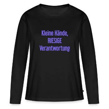 De petites mains, une énorme responsabilité disent les parents - T-shirt manches longues Premium bio Femme - noir - Devant - Julia (174cm)