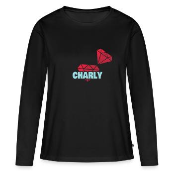 Diamant pour Charly Precious Noble - T-shirt manches longues Premium bio Femme - noir - Devant - Julia (174cm)