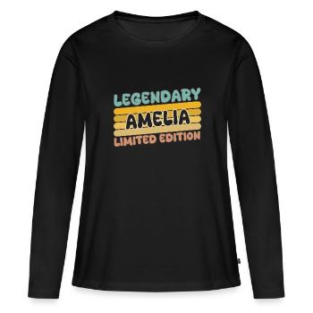 Name Amelia - Frauen Premium Bio Langarmshirt - Schwarz - Vorne - Julia (174cm)