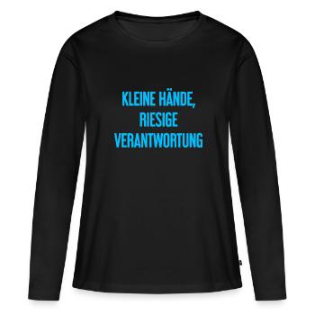 De petites mains, une énorme responsabilité disent les parents - T-shirt manches longues Premium bio Femme - noir - Devant - Julia (174cm)