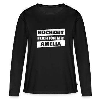 Amelia als JGA - Frauen Premium Bio Langarmshirt - Schwarz - Vorne - Julia (174cm)