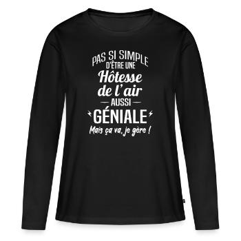 Hôtesse de l'air - T-shirt manches longues Premium bio Femme - noir - Devant - Julia (174cm)