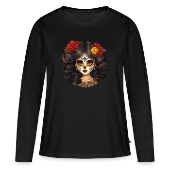 Sweet Catrina Rouge & Or - T-shirt manches longues Premium bio Femme - noir - Devant - Julia (174cm)