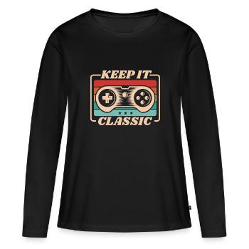 Retro Zocker Sprüche Gaming Geschenk - Frauen Premium Bio Langarmshirt - Schwarz - Vorne - Julia (174cm)