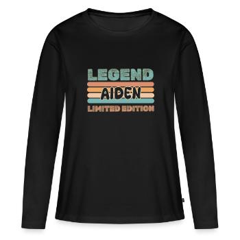 Prénom Aiden - T-shirt manches longues Premium bio Femme - noir - Devant - Julia (174cm)