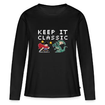 Retro Zocker Sprüche Gaming Geschenk - Frauen Premium Bio Langarmshirt - Schwarz - Vorne - Julia (174cm)