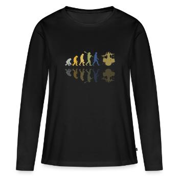 Evolution de l’homme Drums Band Retro Vintage Drummer - T-shirt manches longues Premium bio Femme - noir - Devant - Julia (174cm)