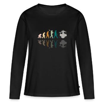 Evolution de l’homme Drums Band Retro Vintage Drummer - T-shirt manches longues Premium bio Femme - noir - Devant - Julia (174cm)