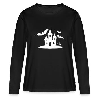 Kinder Halloween Fledermaus Spukhaus - Frauen Premium Bio Langarmshirt - Schwarz - Vorne - Julia (174cm)