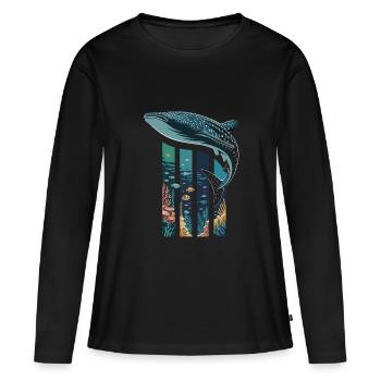 Walhai Meeresbewohner Hai Meer Ozean - Frauen Premium Bio Langarmshirt - Schwarz - Vorne - Julia (174cm)