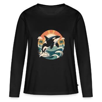 Vintage Orca Créatures de la mer Baleine de mer Orque - T-shirt manches longues Premium bio Femme - noir - Devant - Julia (174cm)