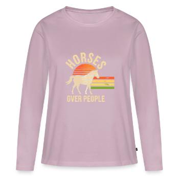 Drôle de dicton équestre cavalier cheval - T-shirt manches longues Premium bio Femme - rose poudré - Devant - Julia (174cm)