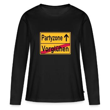 Partyzone - Vorglühen - Ortsschild - Frauen Premium Bio Langarmshirt - Schwarz - Vorne - Julia (174cm)