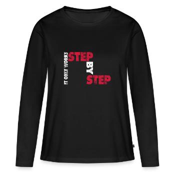 Étape par étape | Pas à pas - T-shirt manches longues Premium bio Femme - noir - Devant - Julia (174cm)