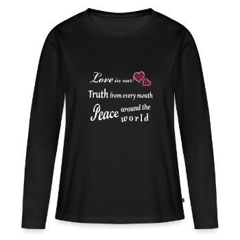 Mantra de l’amour, de la vérité, de la paix - T-shirt manches longues Premium bio Femme - noir - Devant - Julia (174cm)