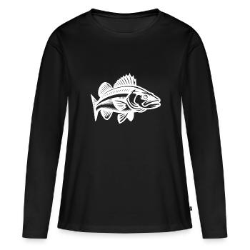 Poisson sandre élégant - T-shirt manches longues Premium bio Femme - noir - Devant - Julia (174cm)