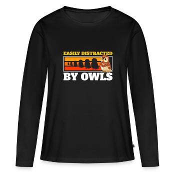 Easily Distracted By Owl Retro Owlet Vintage Bird - Women's Premium Organic Long Sleeve Shirt - black - Front - Julia (174cm)
